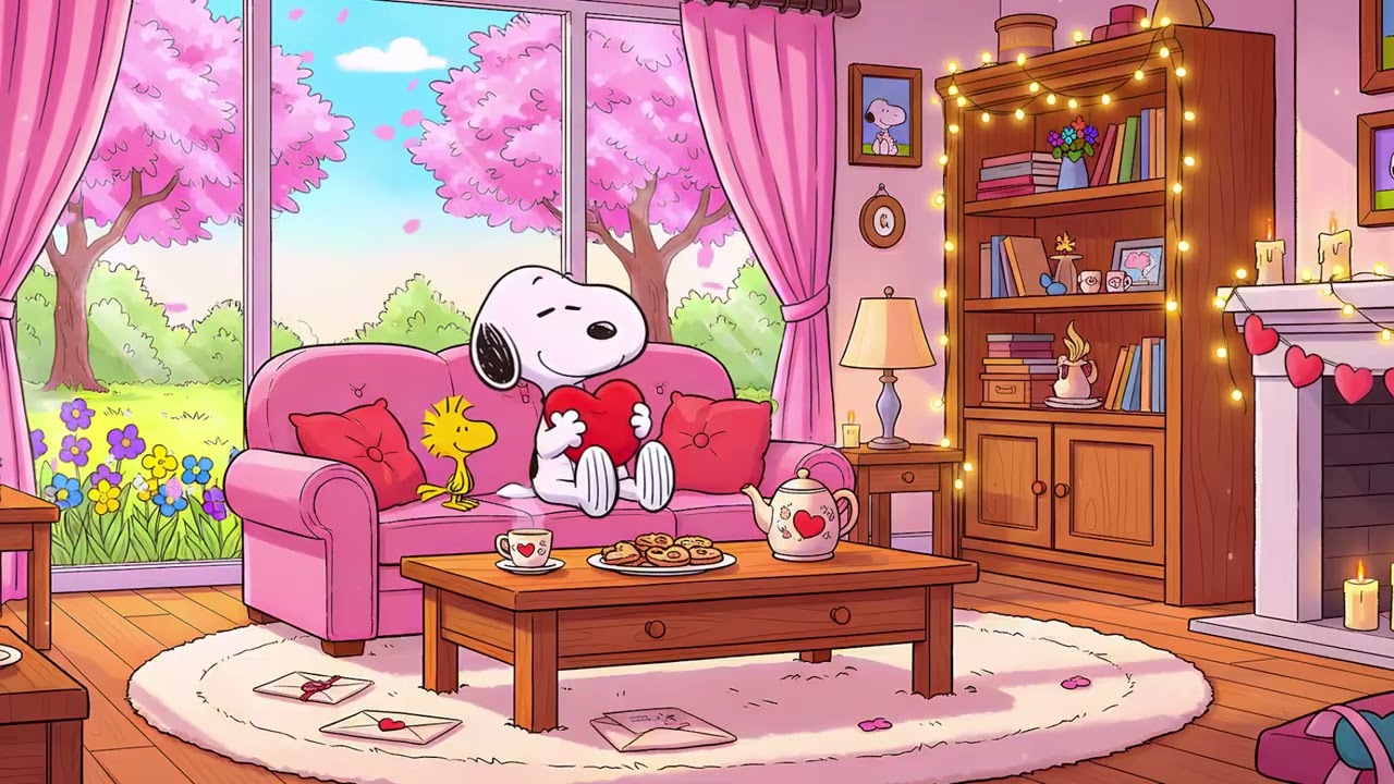 Cherry Blossom Living Room Lofi 🌸 Snoopy’s Cozy Spring Window Retreat | Soft Chill Beats for Relax
