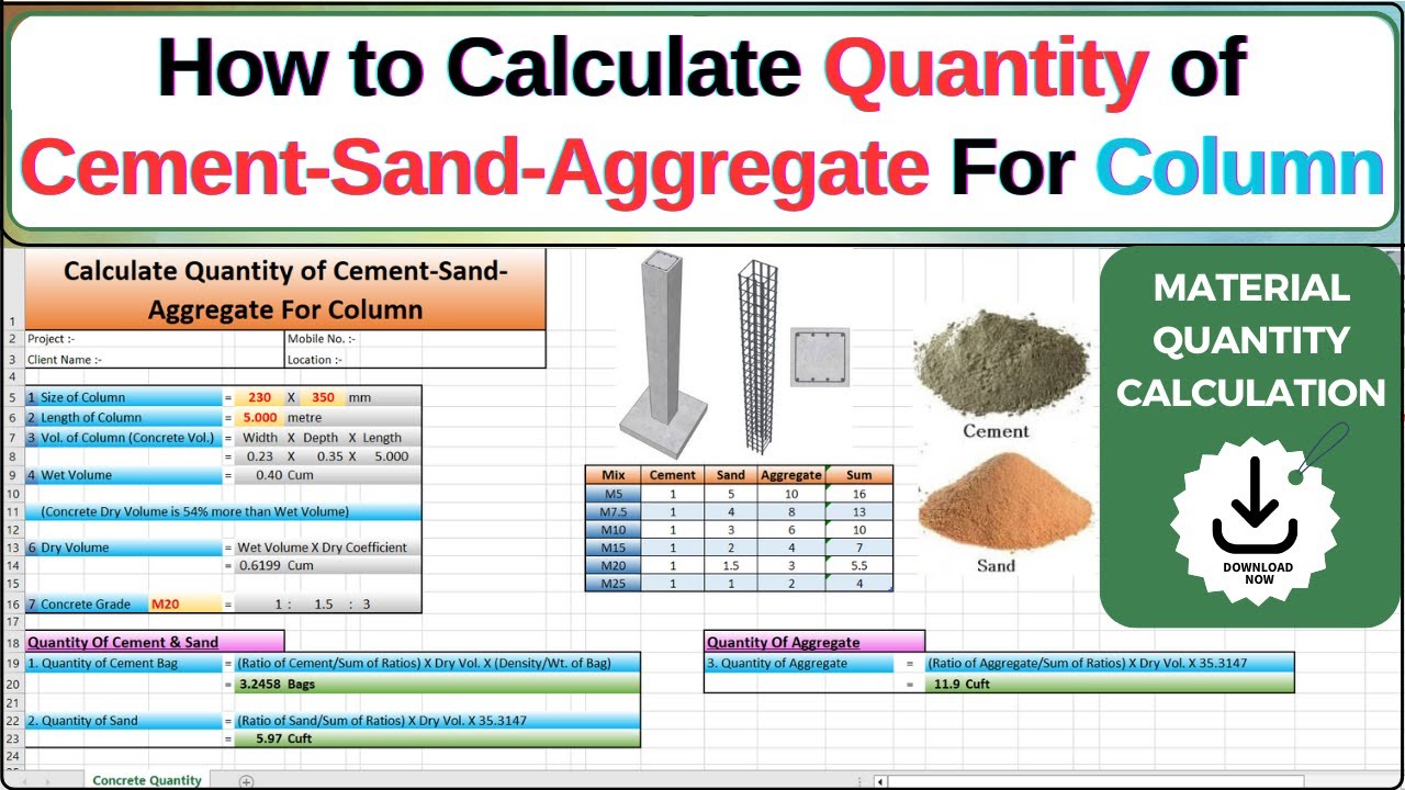 👷 How to Calculate Cement Sand & Aggregate in Column | Material Quantity Calculation