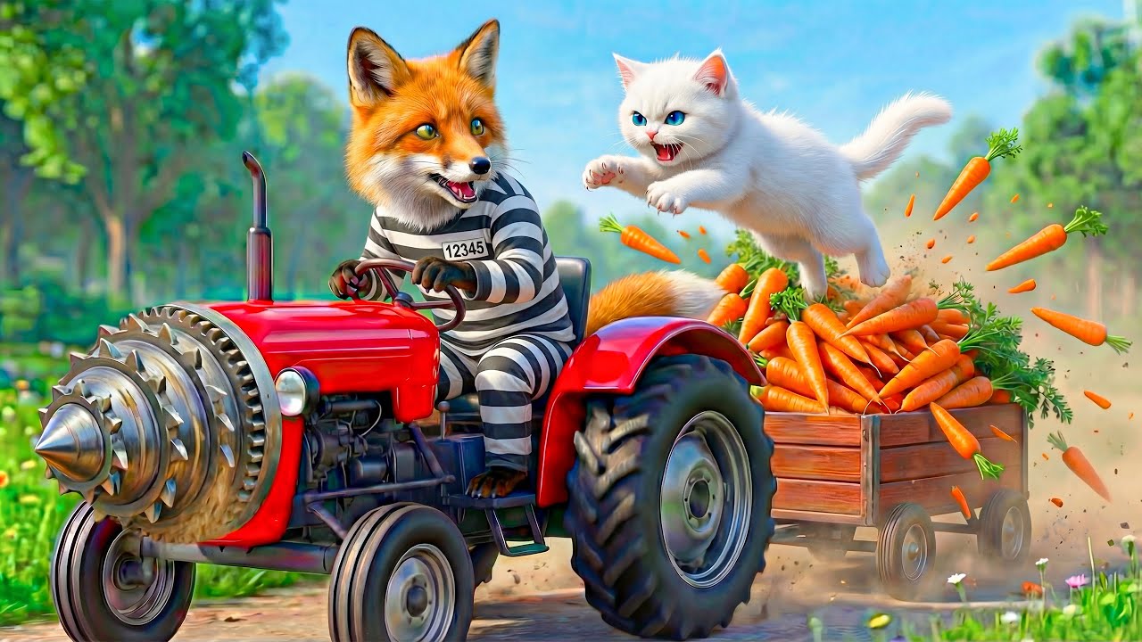 Mama Cat Trims Fur on the Farm and Saving the Carrot Garden - A Heartwarming AI Story