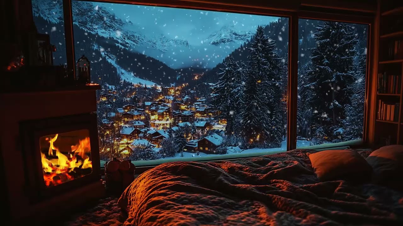 Peaceful Nights - Snowfall and Fireplace Ambiance for Deep Sleep and Insomnia Relief with Cozy Room