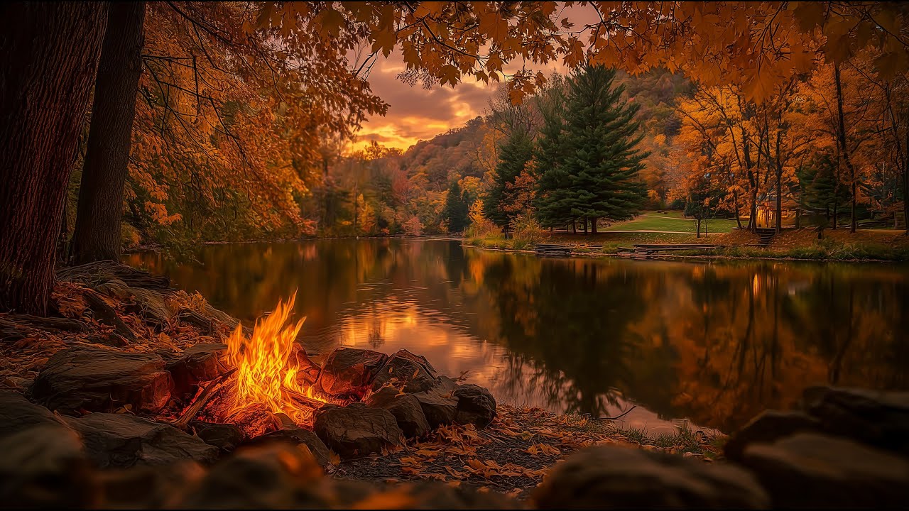 99% Will Relax Here 🍂 Peaceful Campfire Beside the Autumn Lake (4K UHD)
