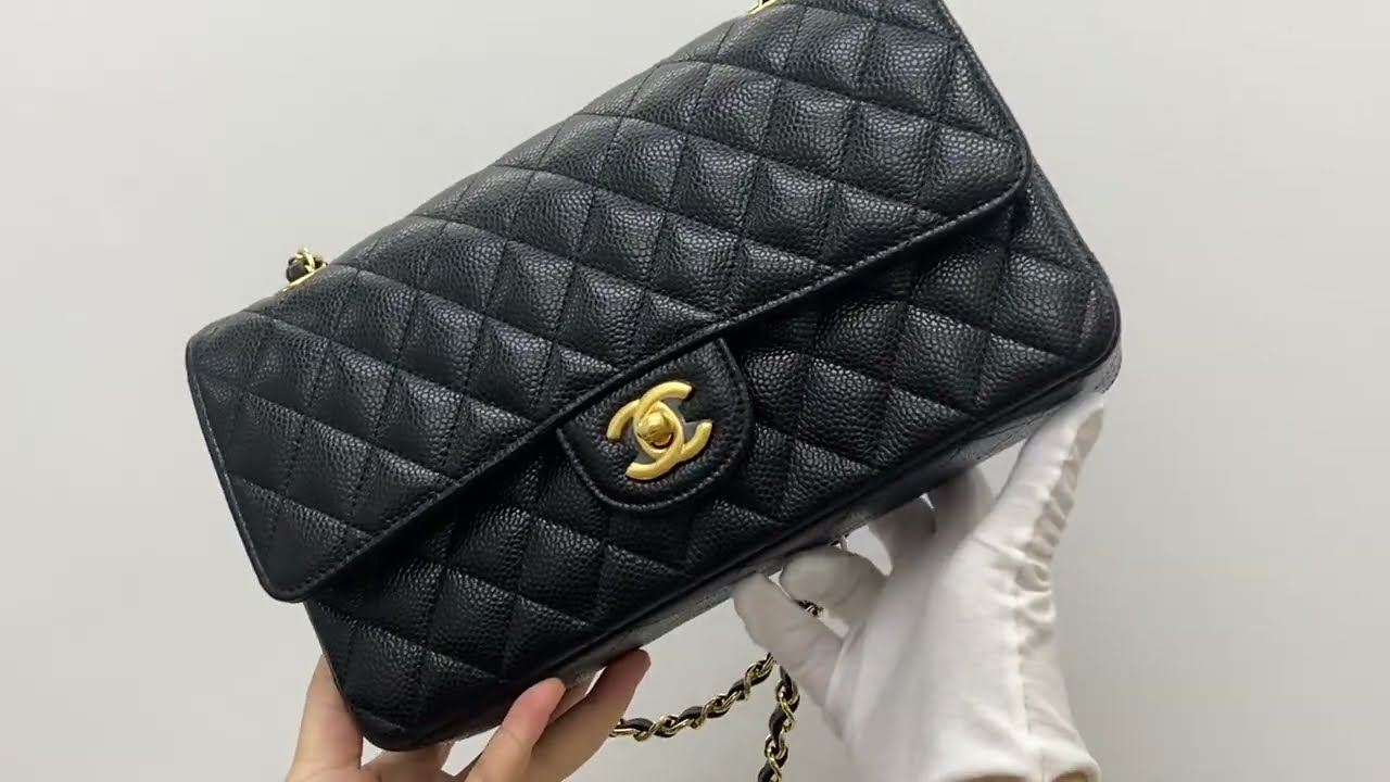 Chanel CF25 black caviar gold metal 