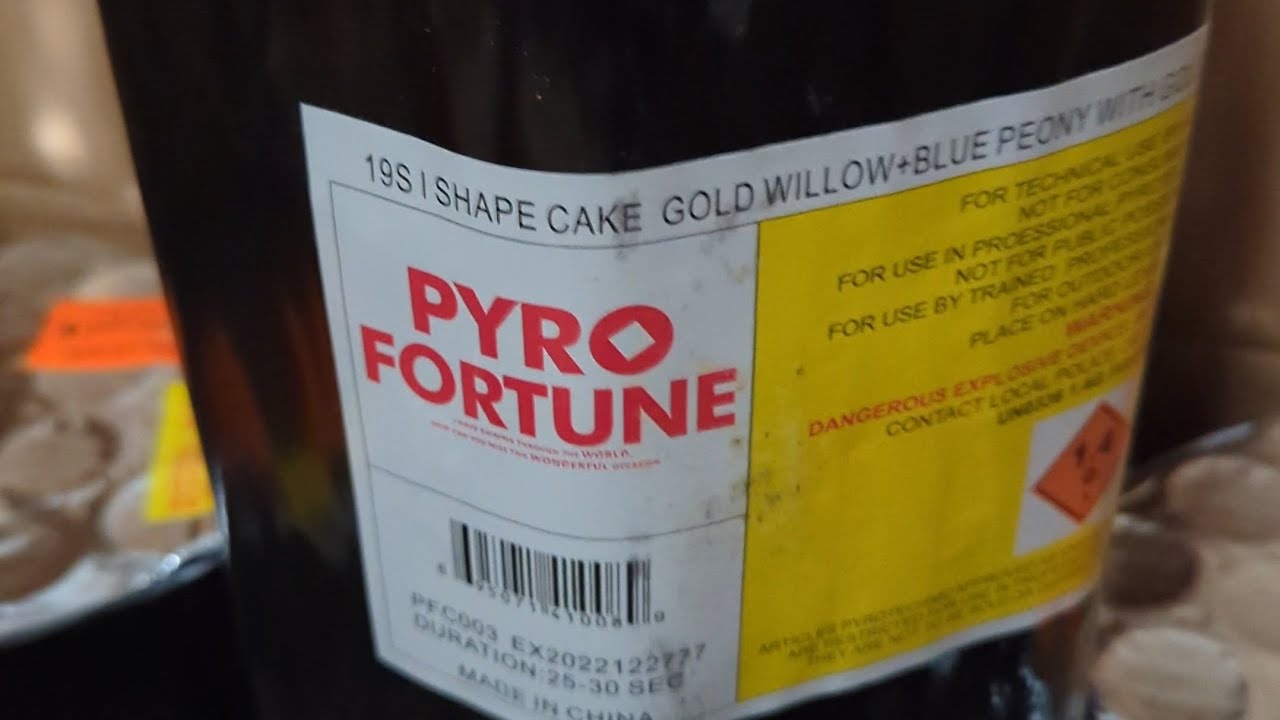 Pyro Fortune ProLine - 19s I shape cake Gold Willow Blue Peony 500g (2023) ~4k 60fps~