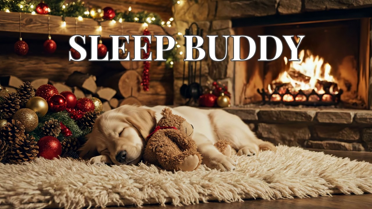 🔴 Sleep with Teddy: Cozy Fireplace Ambience & Puppy Music for Anxiety Relief 🧸✨