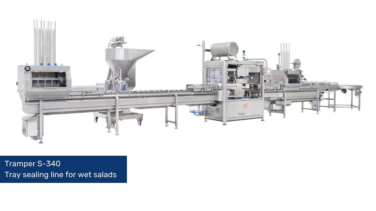 Tramper S-340 tray sealing line for wet salads