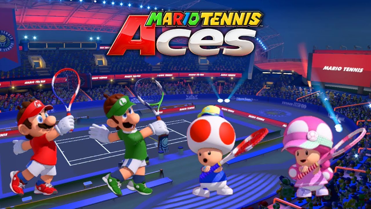 Mario Tennis Aces - Mario & Luigi VS Toad & Toadette - Marina Stadium (Night)