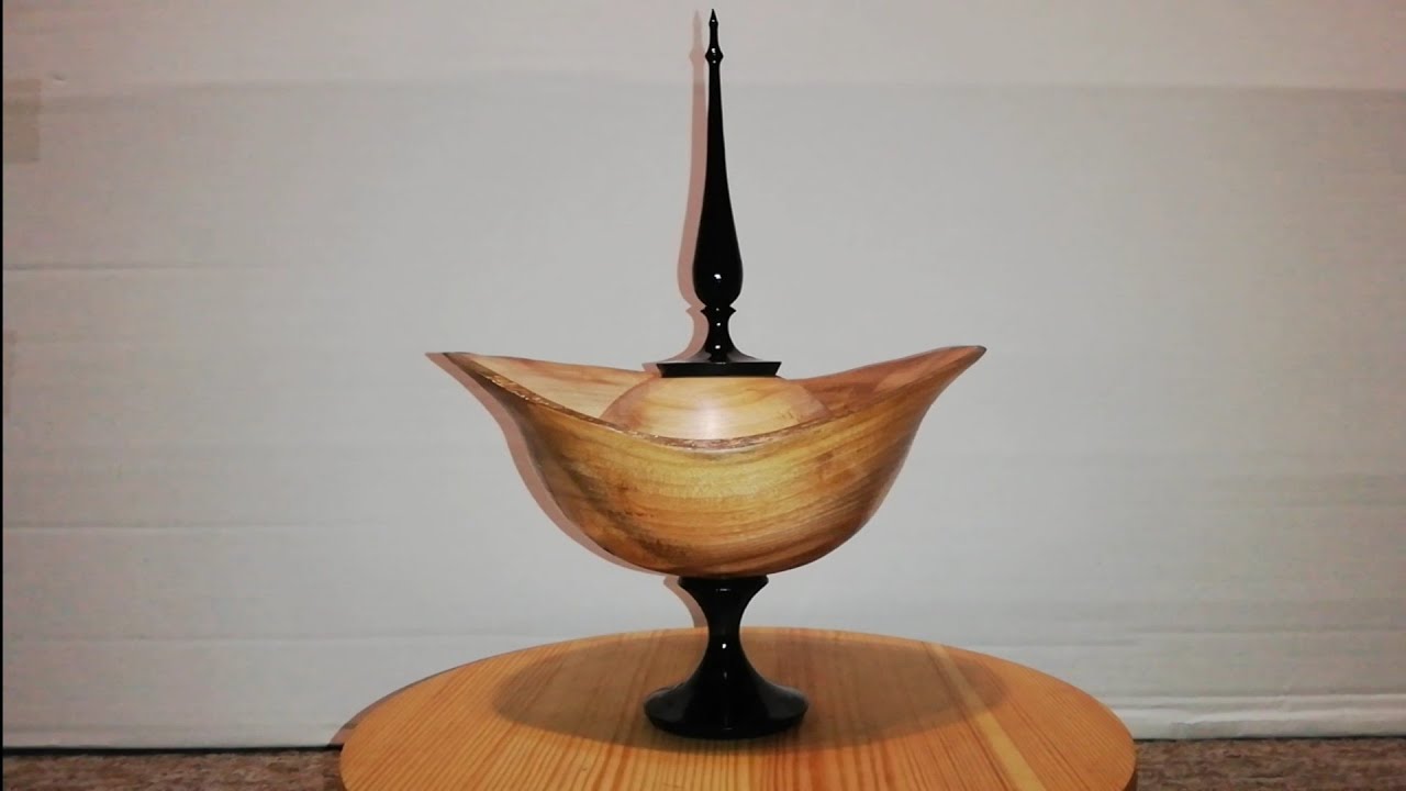 Lidded vessel with finial and pedestal - Woodturning