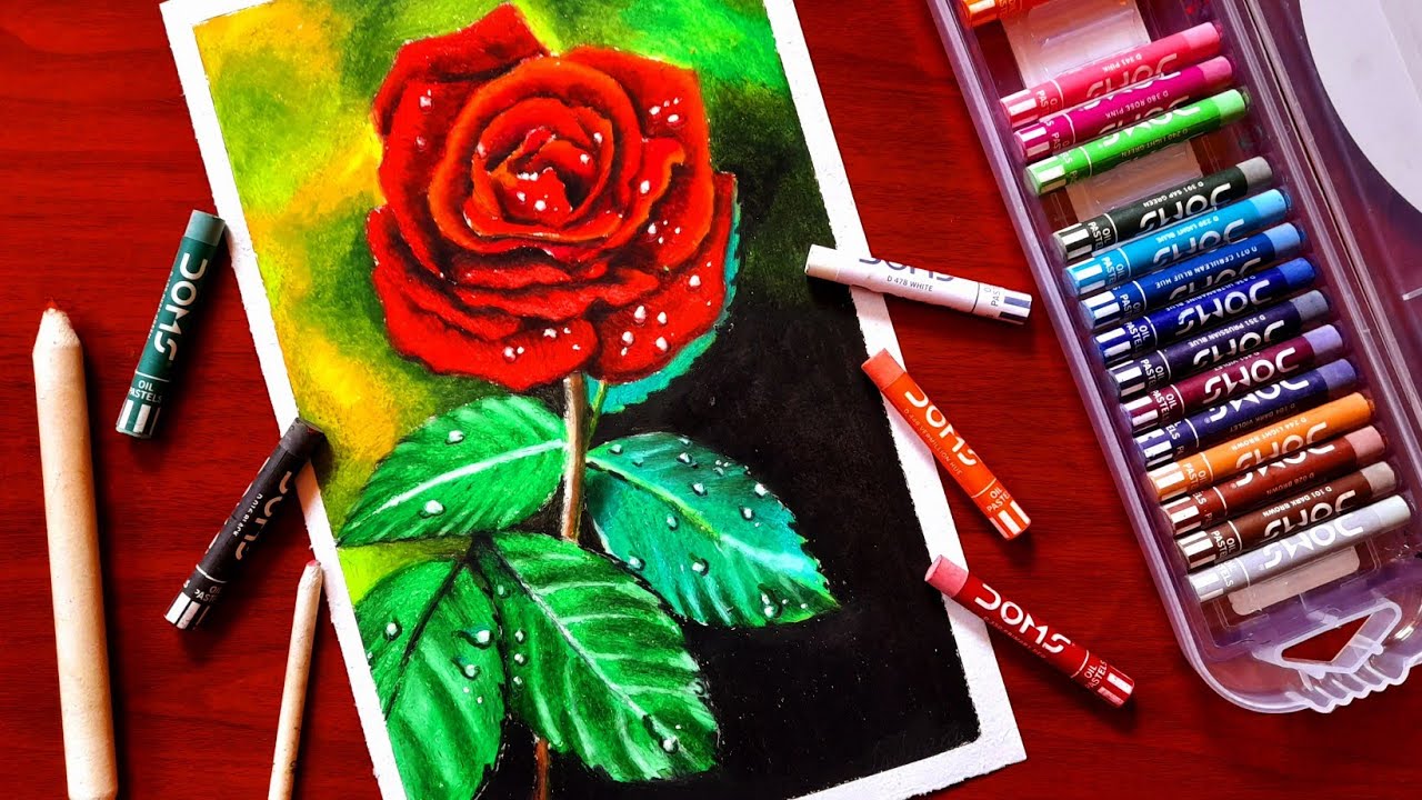 Rose drawing with oil pastel, Easy rose  drawing