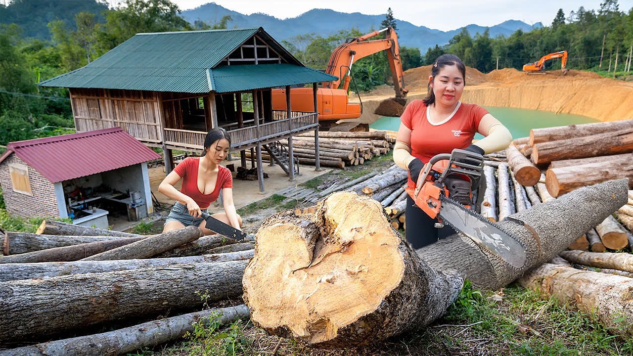 Build & Level a Pond – Using Excavator, Wood Saws & Grass Generators