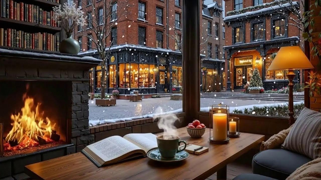 A Snowy Evening Café ☕ Gentle Jazz & Fireplace Sounds to Stay Focused