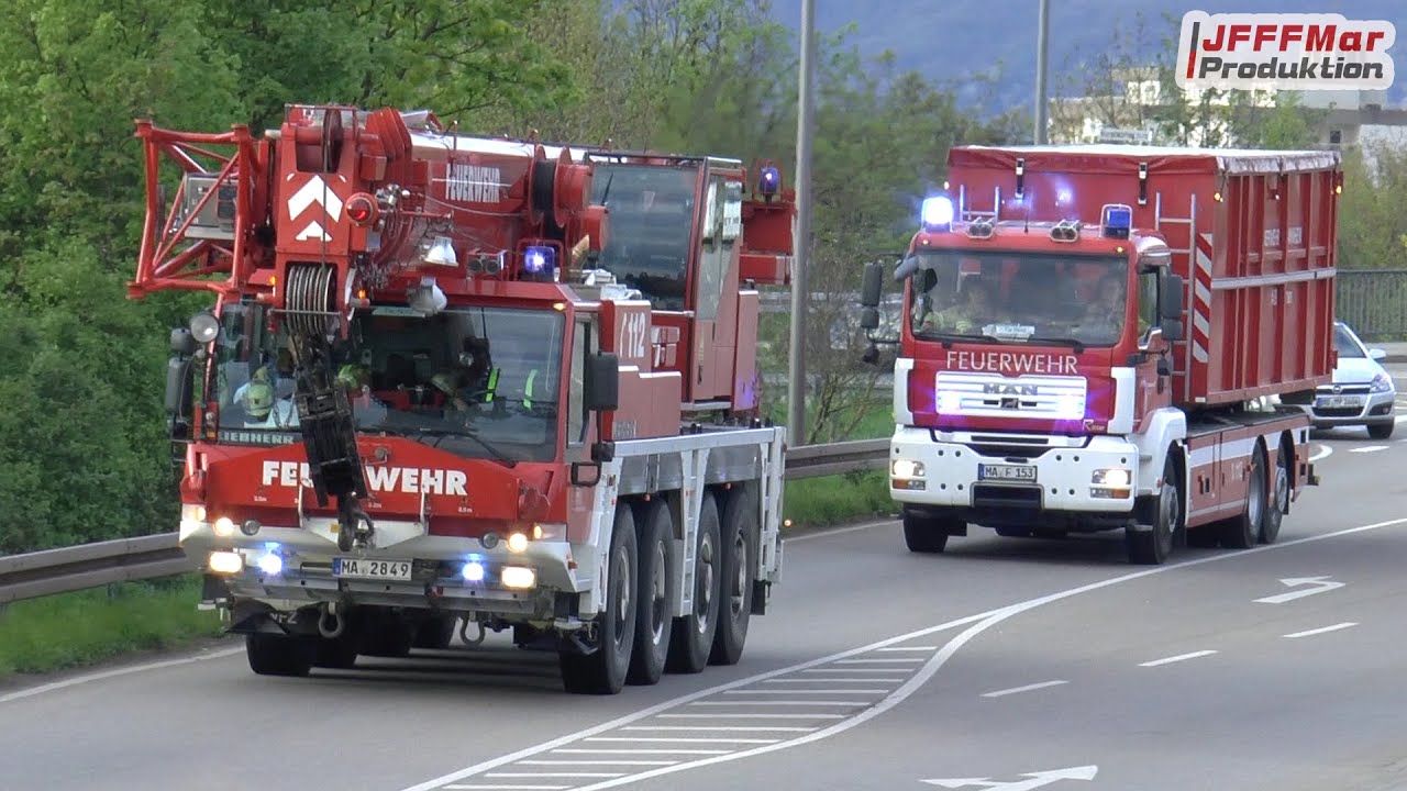 VRW BF Heidelberg lotst B-Dienst + Kraneinheit BF Mannheim