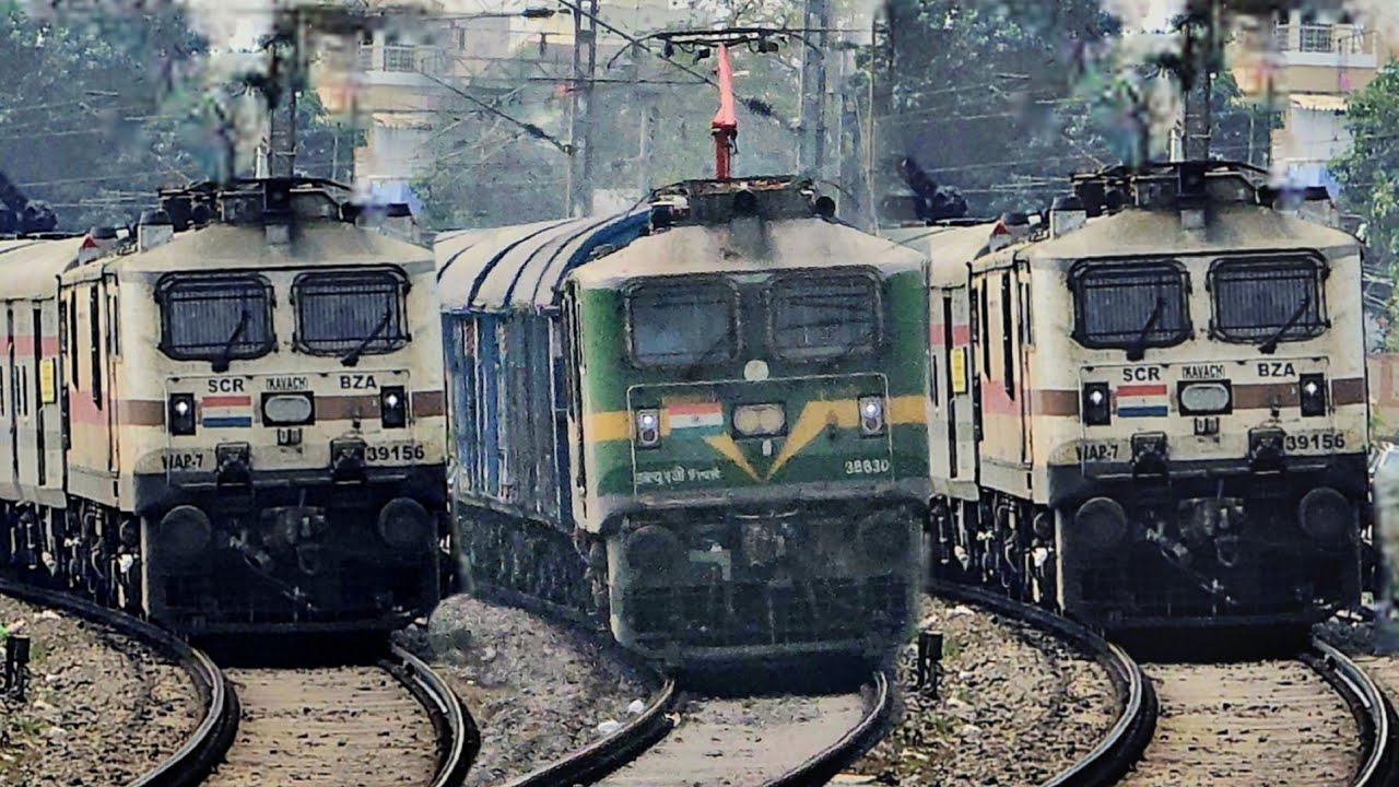[1IN18]Dengurous curve in Chirala |Arrival&Departing Trains At chirala | Indian Railways | HarshaRf 