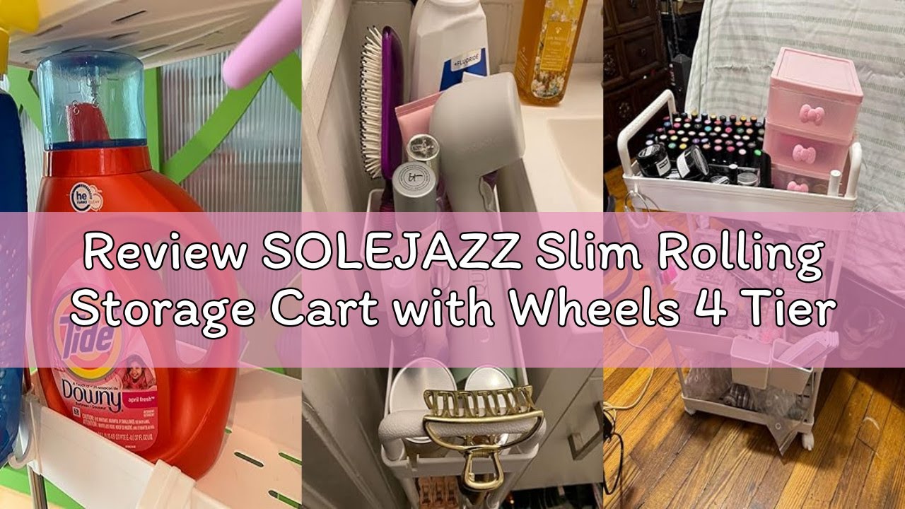 Review SOLEJAZZ Slim Rolling Storage Cart with Wheels 4 Tier Skinny Bathroom Storage Organizer Narro