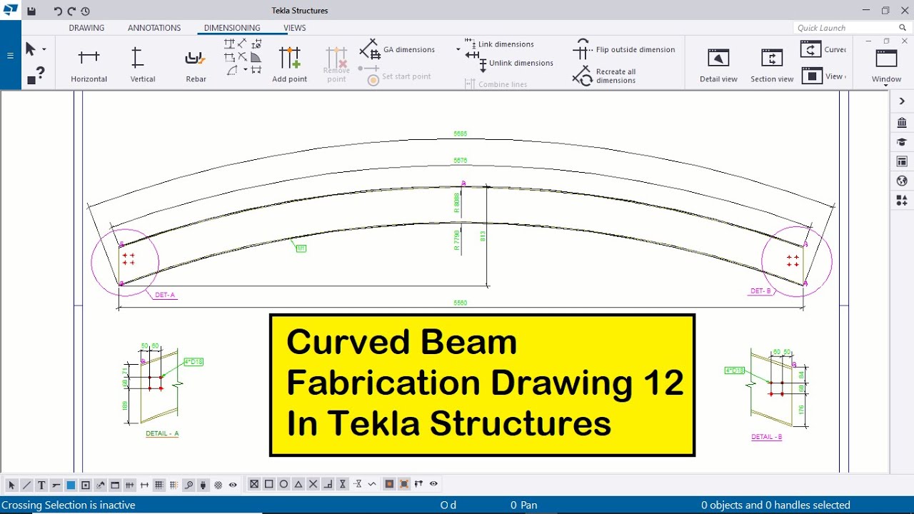 Tekla Structures 2021 Tutorial 41 | Curved Beam Fabrication Drawing - 12