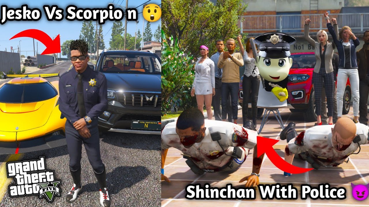 GTA5: Shinchan Become Police to Beat Sheriff department 🏬 Franklin Jesko Vs Scorpio N Race😈 PS Gmstr