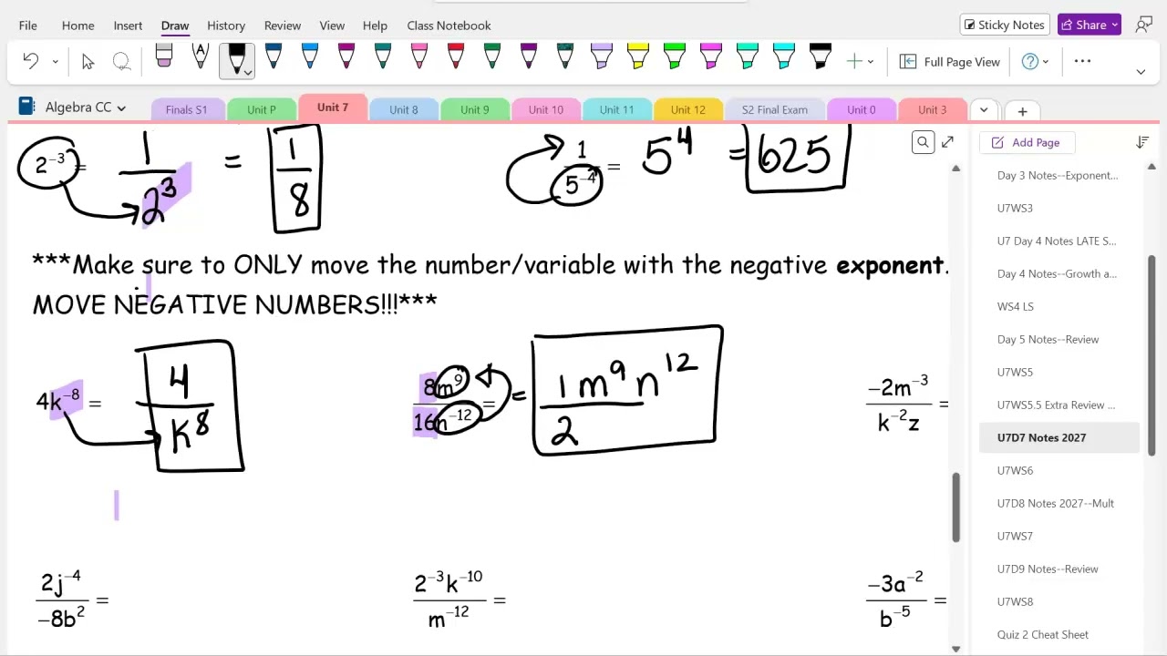 U7 Day 7 Notes  Zero + Neg Exponents