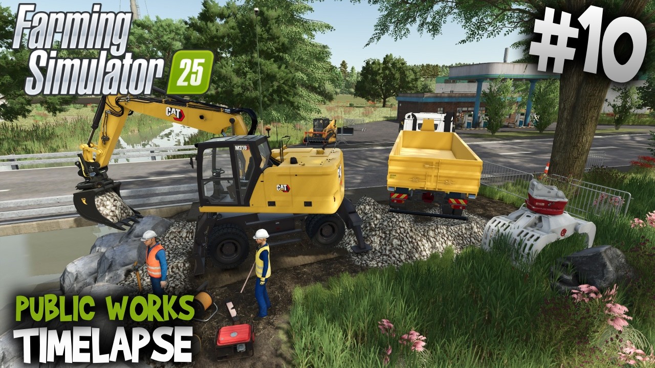 Земляные работы и укрепление берегов реки 🚧 CAT M318F и Mercedes Arocs👷 FS25