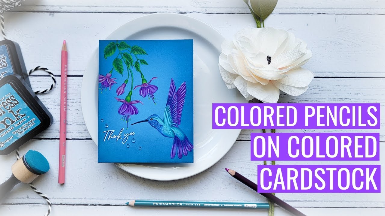 No Line Coloring, Colored Pencils on Colored Card Stock: Thank You