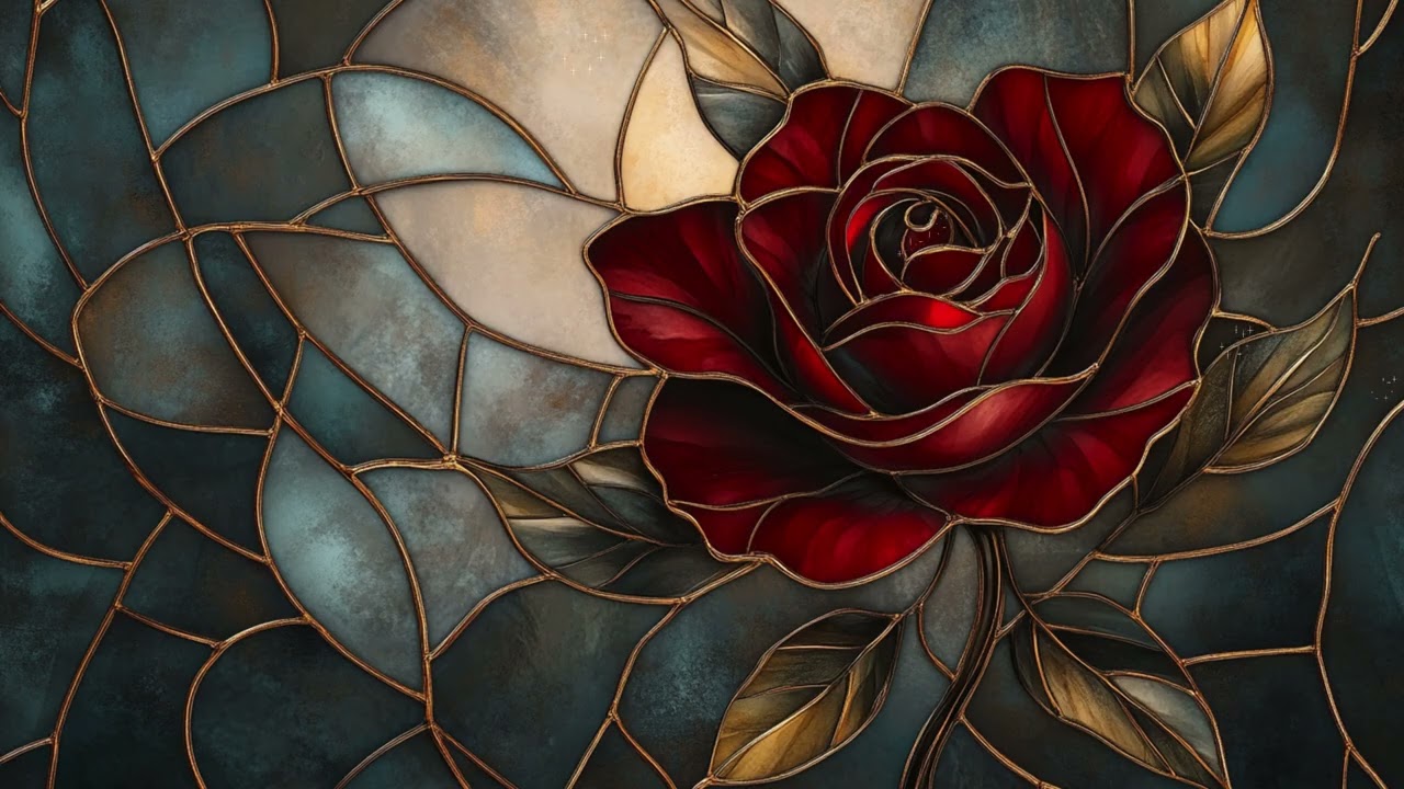 Luxury 4K Ambient Art &ndash; Elegant Red Rose Stained Glass for Samsung Frame TV & Home Decor