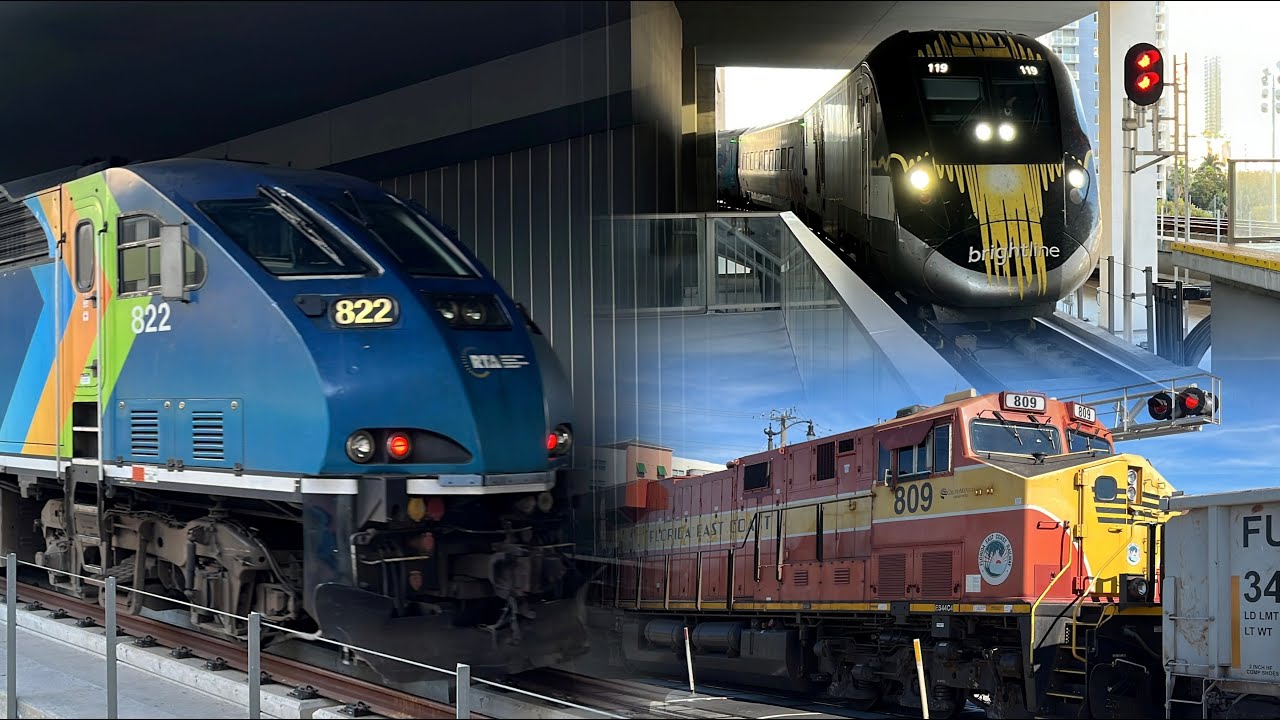 Rush Hour Trains at MiamiCentral + FEC 206 and Tri-Rail action