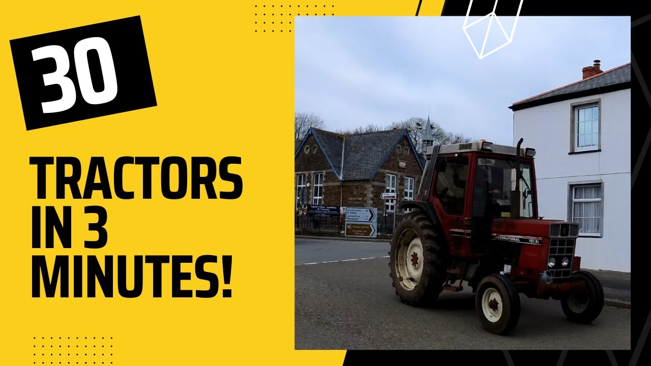 Tractor Run by Callington Young Farmers at Upton Cross in Cornwall. 30 Tractors in 3 minutes.