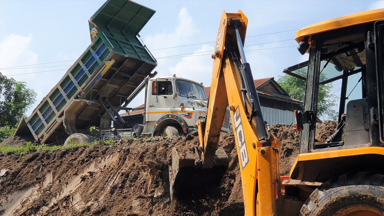 JCB Making Drain For Wall Construction - JCB Making Village Road - JCB Video