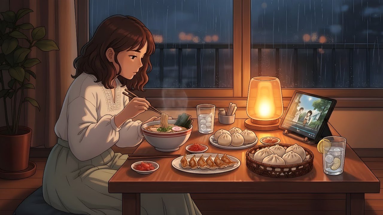 A Stormy Day at Home — Cozy Cooking, Warm Ramen, and Peaceful Evening Rain | Ghibli Style Video