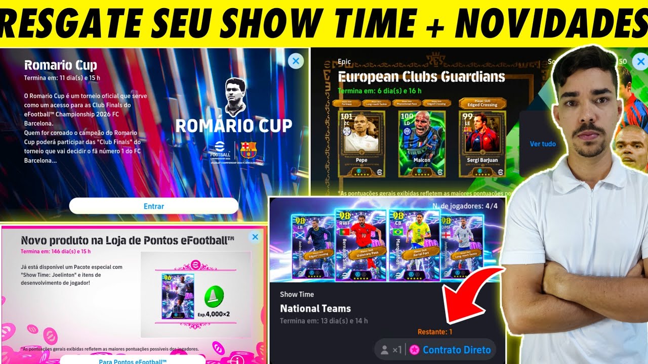 SHOW Time por EFOTBALL POINTS, Rom&aacute;rio Cup e PEPE &Eacute;PICO no efootball 2026 mobile