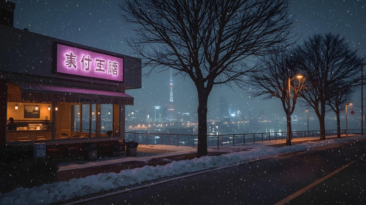 Tokyo Winter Night Café 🌨️ Peaceful Snowy Night Ambience
