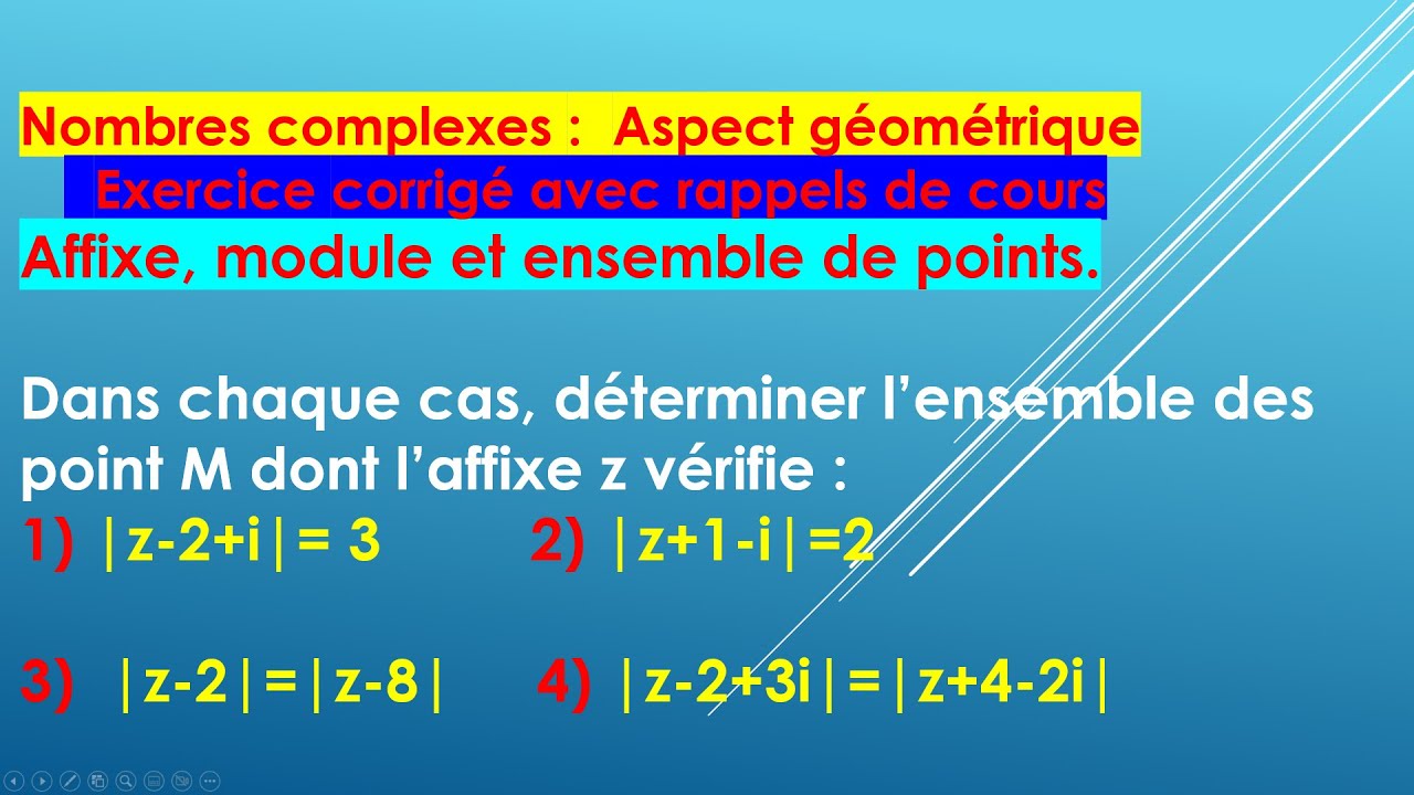 Nombres complexes : affixe, module, ensemble de points