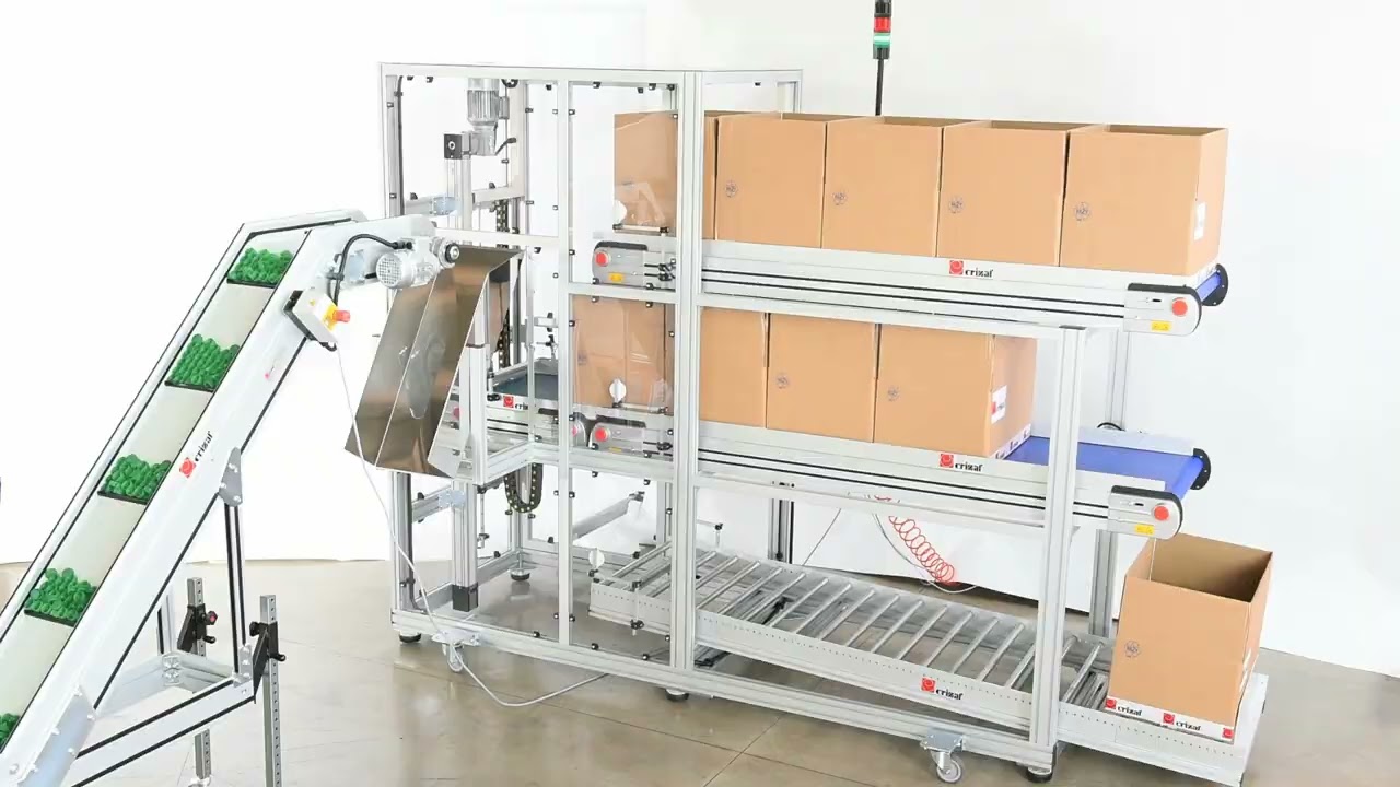 Sistema di stoccaggio e riempimento scatole multilivello - Multilevel box storage and filling system
