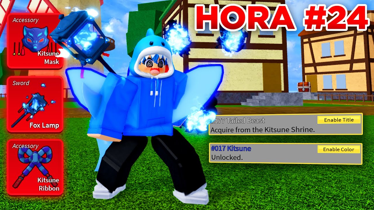 PEGUEI TODOS ITENS DA KITSUNE EM 24 HORAS NO BLOX FRUITS (Fox Lamp, Kitsune Mask, Kitsune Ribbon...)