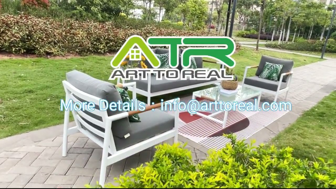 Arttoreal Outdoor Patio Furniture Set, 4 Piece Aluminum Sectional Sofa White Metal Conversation Set