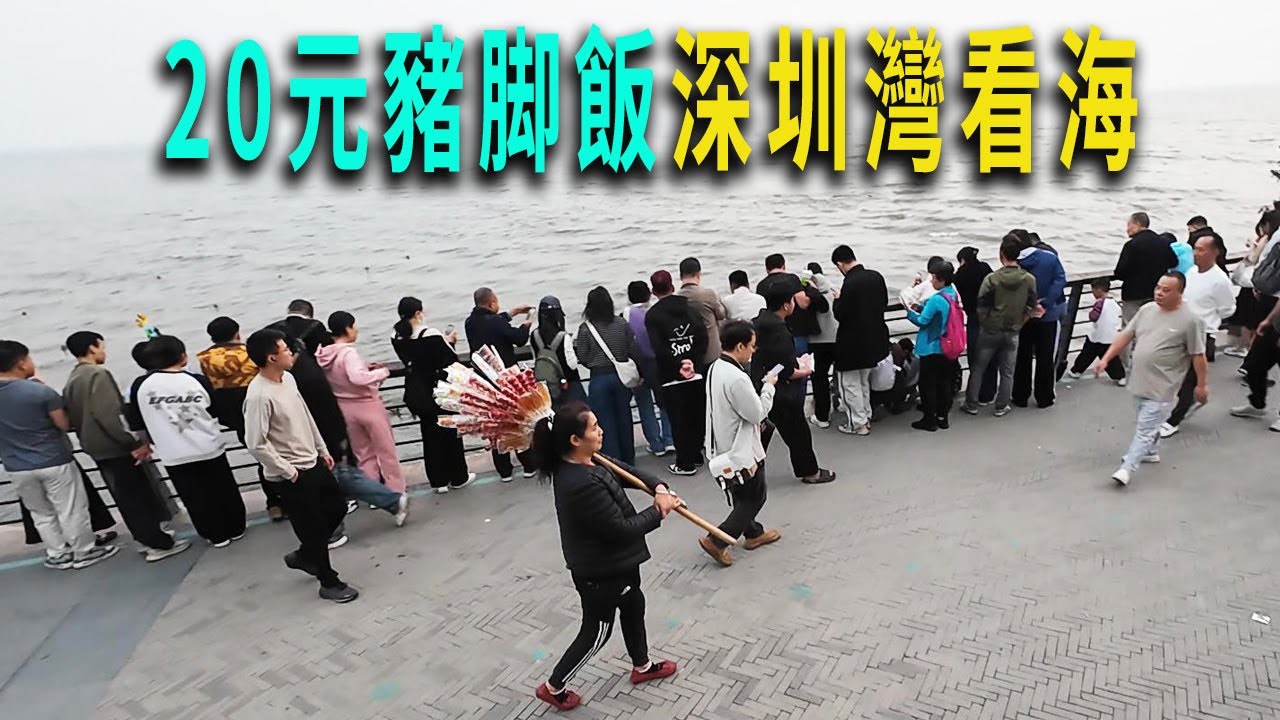 深圳物價貴，宿醉酒醒吃豬脚飯，20元起。豬肘子肥肉入口即化，可打9分。乘坐地鐵到紅樹林公園，可以遠眺香港。許多人在黃泥湯顔色的海邊游玩。深圳靠海卻不能玩海。