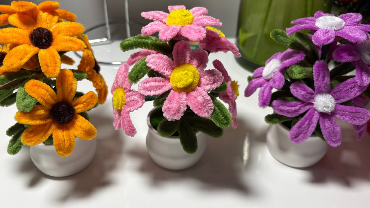 Flower in a Pot/daisy flower/ Pipe Cleaner/fuzzy wire #subscribetomychannel #thankyou #handmade 