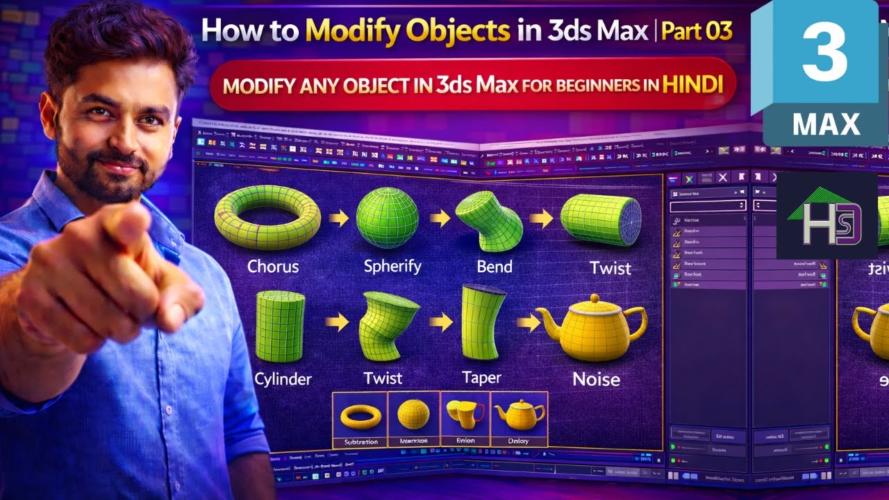How to Modify Objects in 3ds Max | Part 03 | Modify Any Object in 3ds Max for Beginners in Hindi