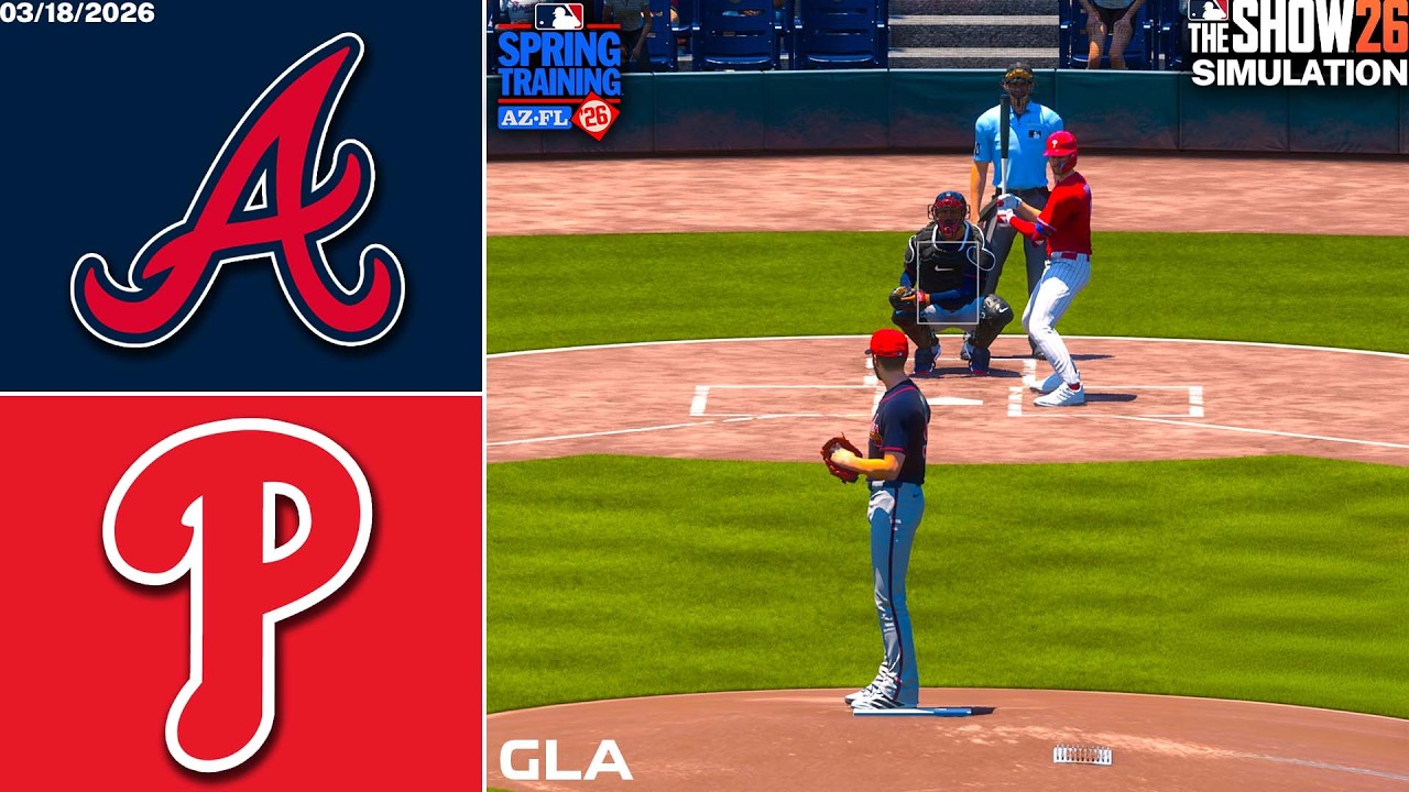 Braves vs. Phillies Simulation | 3/18/26 Spring Training | MLB The Show 26 PS5 Gameplay