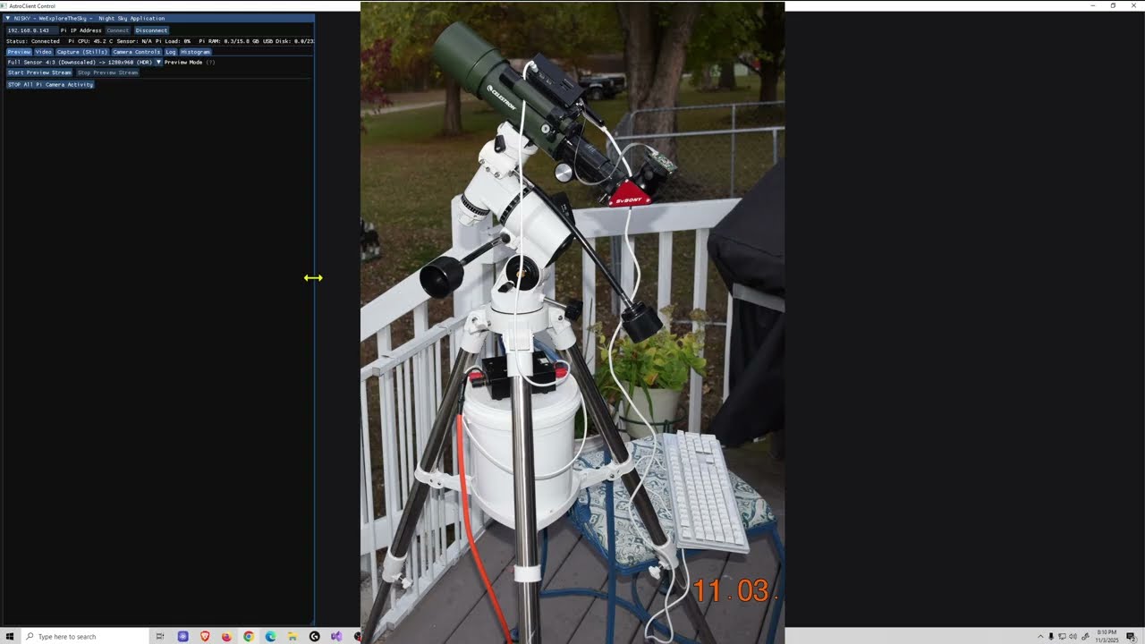 Live Moon cloudy Stream, Celestron Travel Scope 60/Astromaster Raspberry Pi 5, IMX477, EXOS Nano Eq3