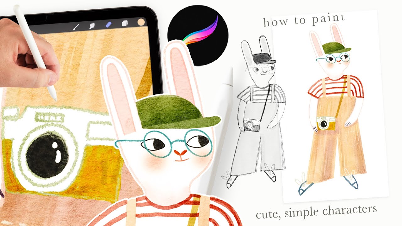 How to paint animal characters in procreate 🐰 procreate watercolor tutorial for beginners