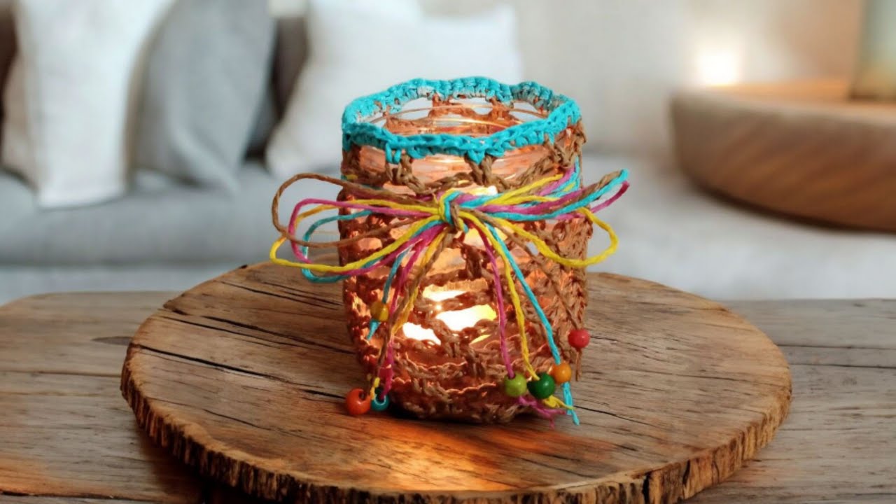KAĞIT İP MUMLUK YAPIMI,MUMLUK YAPIMI,KAĞIT İP MUMLUK,CANDLE HOLDER,ESKİ KAVANOZU DEĞERLENDİRİYORUZ