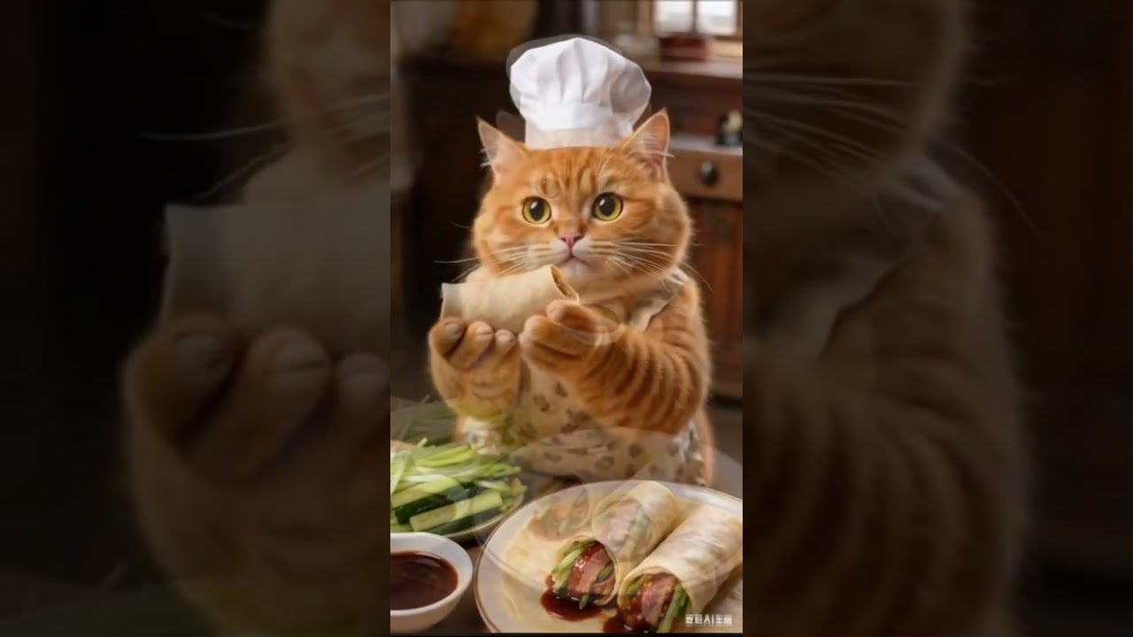Orange Cat Grills Delicious and Savory Meat – Cute Cooking Moment!