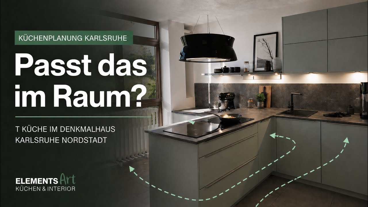 Exklusive K&uuml;che im Denkmal | Eukalyptus Fronten mit Griffleiste & Premium-Ger&auml;te