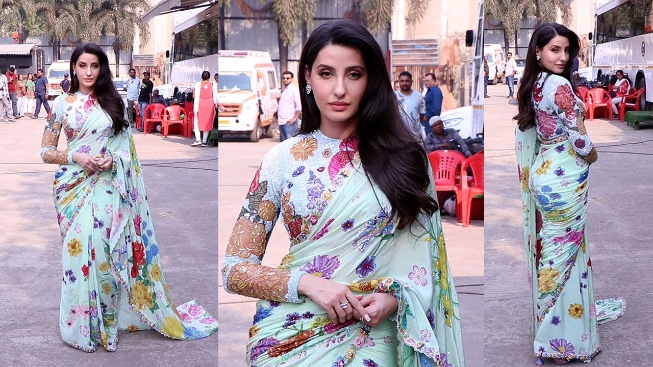 Nora Fatehi Grand Entry In Glamorous Saree Look While Promoting Her Film Be Happy On Indian Idol Set