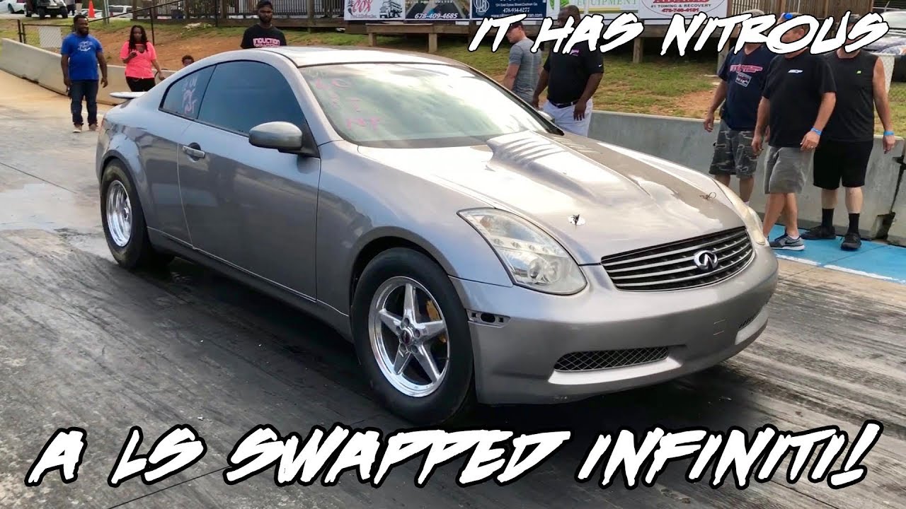 YOU DON'T SEE THIS EVERYDAY! A LS POWERED INFINITI G35 WITH NITROUS AND IT'S MOVING OUT TOO!