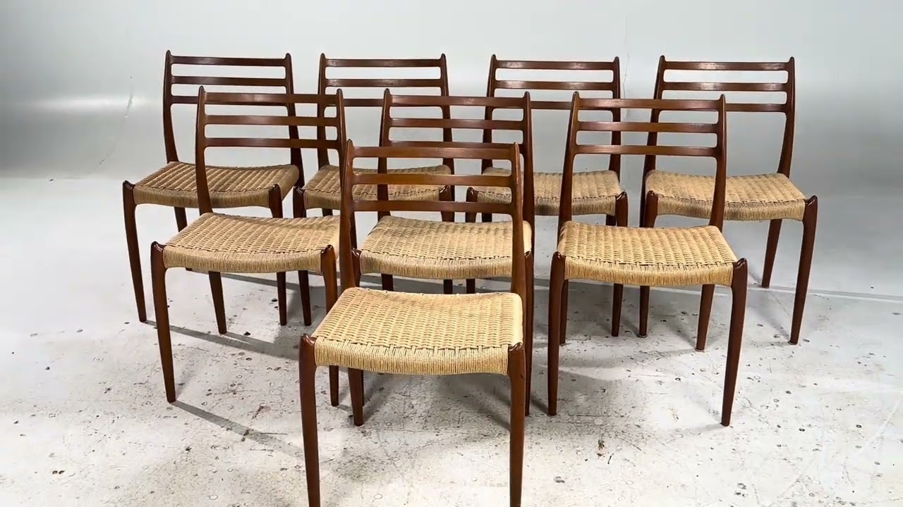 Niels Moller Model 78 Mid Century Danish Teak and Rope Dining Chairs - Set of 8