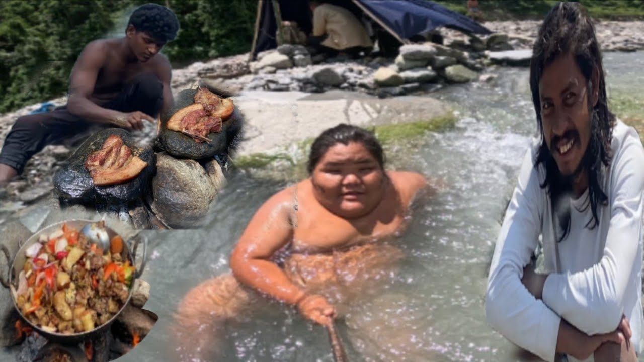 K.D rock vai 60 ko खाएर झ्याप भयो खोलामा Outdoor Cooking ma PROK ko ढुंगे सेकुवा Ra rice eating