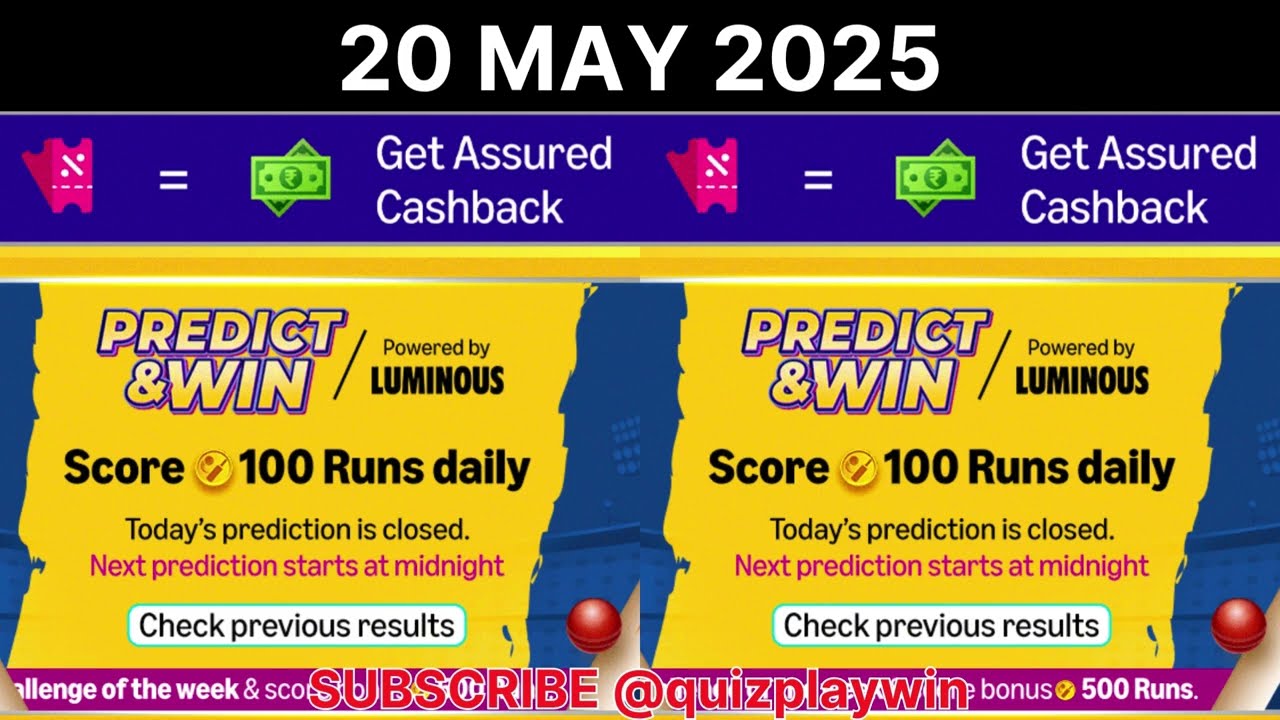 Amazon PREDICT AND WIN SCORE 100 Runs daily 20 May 2025 | #quizplaywin | @quizplaywin