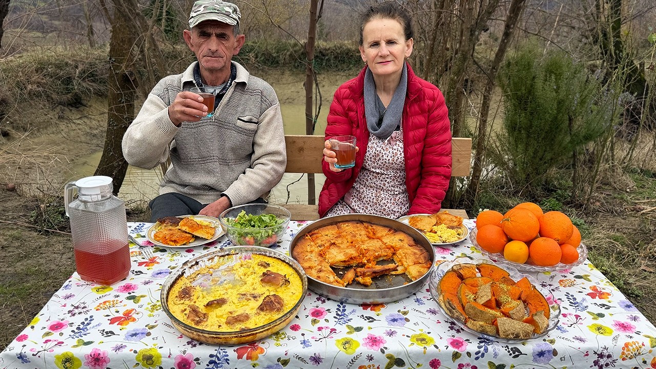 This Traditional Albanian Chicken Casserole 🍗🔥 with Pumpkin Corn Pie 🎃🌽 Is UNREAL! 🤯🇦🇱