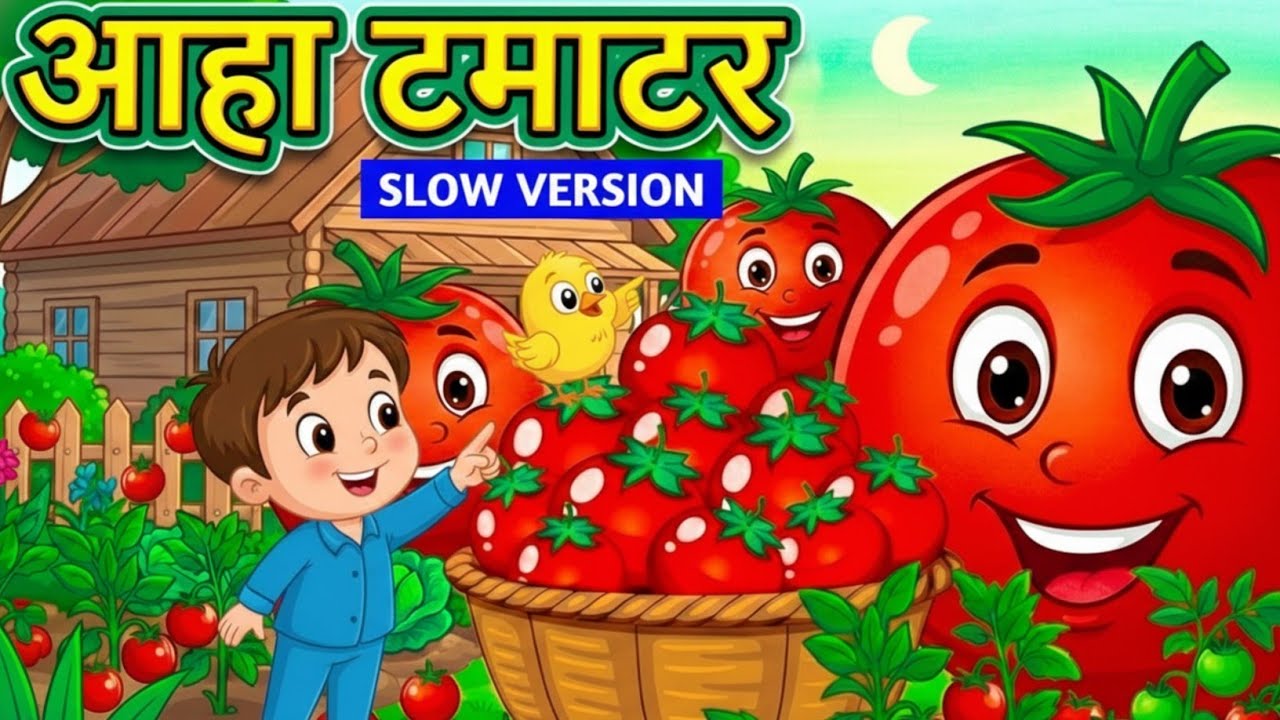 आहा टमाटर| Slow Version | aaha tamatar bade mazedar |Slow Hindi Rhymes for Toddlers