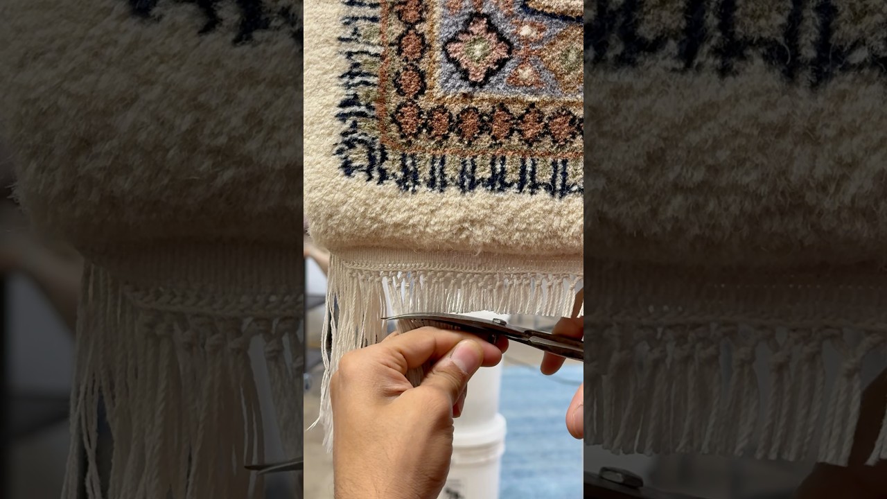 Watch the magic of Persian rug repair ✨ Cutting the perfect fringe transformation! 🧵✂️ 